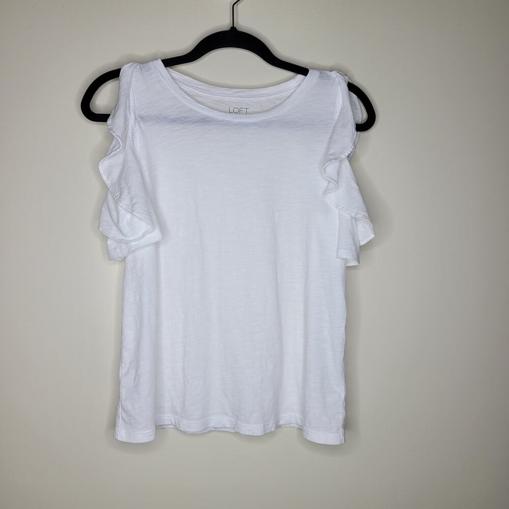 LOFT Outlet White Cotton Sleeveless with Ruffles Size XS